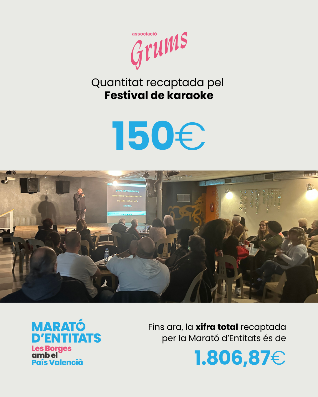 El Festival de Karaoke Solidari recapta 150 € per a la Marató d’Entitats